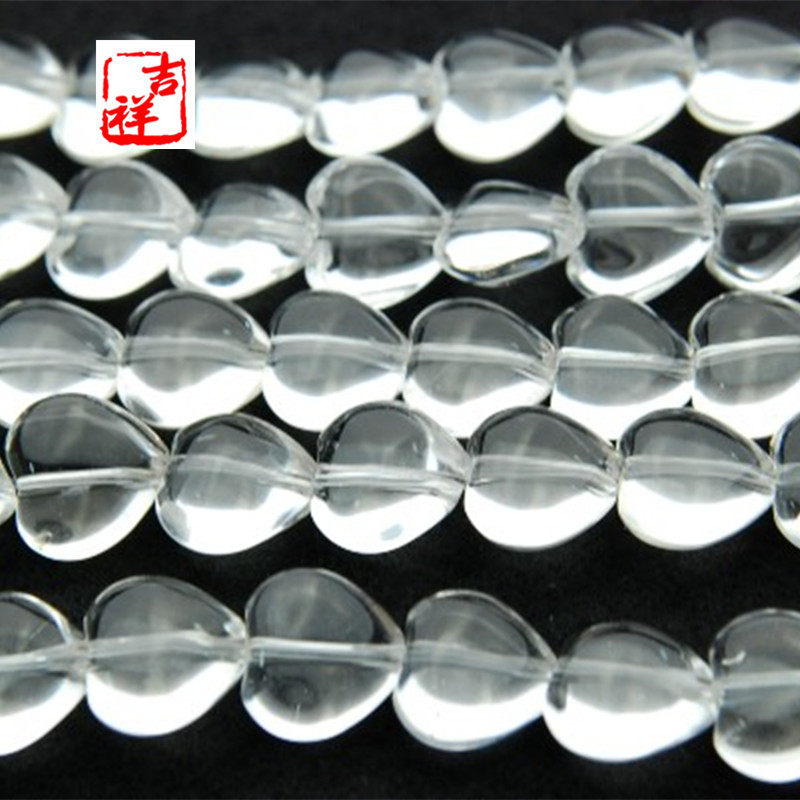 天然7a货巴西通透体白水晶心形diy手链项链配件半成品串珠材料