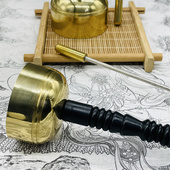西藏特色纯铜引庆引磬引罄铜磬佛堂用具助念法器直杆叮铛敲铃摆件