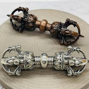 西藏特色民族风复古合金五股金刚杵降魔杵法器桌面摆件10cm金银色