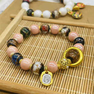 西藏扎基同款香灰琉璃手串彩瓷五福多宝粉手链朋友闺蜜礼物吞金兽