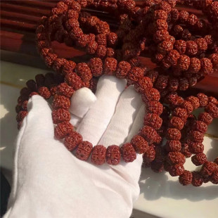 保真尼泊尔五瓣高密南瓜小金刚菩提籽玉化盘龙纹佛珠手串手玩把玩