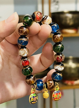 保真西藏扎基同款香灰琉璃手串吞金兽多宝手链十全十美本命年男女