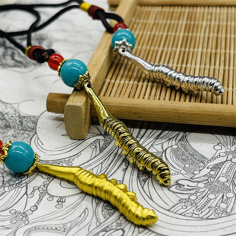 西藏纪念品虫草模型金属冬虫夏草钥汽车钥匙扣挂件包包挂坠配饰品