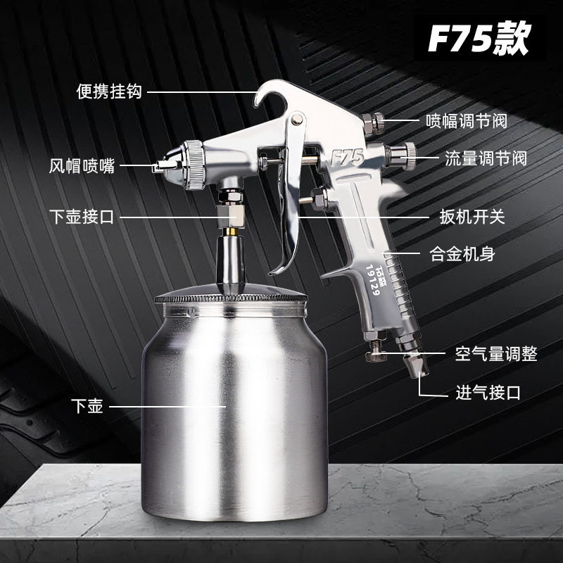 拓森PQ-2喷漆枪下壶高雾化喷壶F75家用喷涂工具气动汽车油漆枪图片
