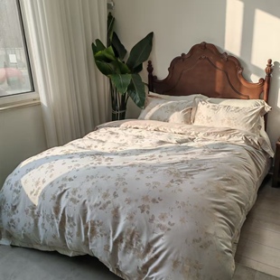 外贸新款 纯棉四件套丝滑有光泽长绒棉提花全棉双人床品 高端轻奢款