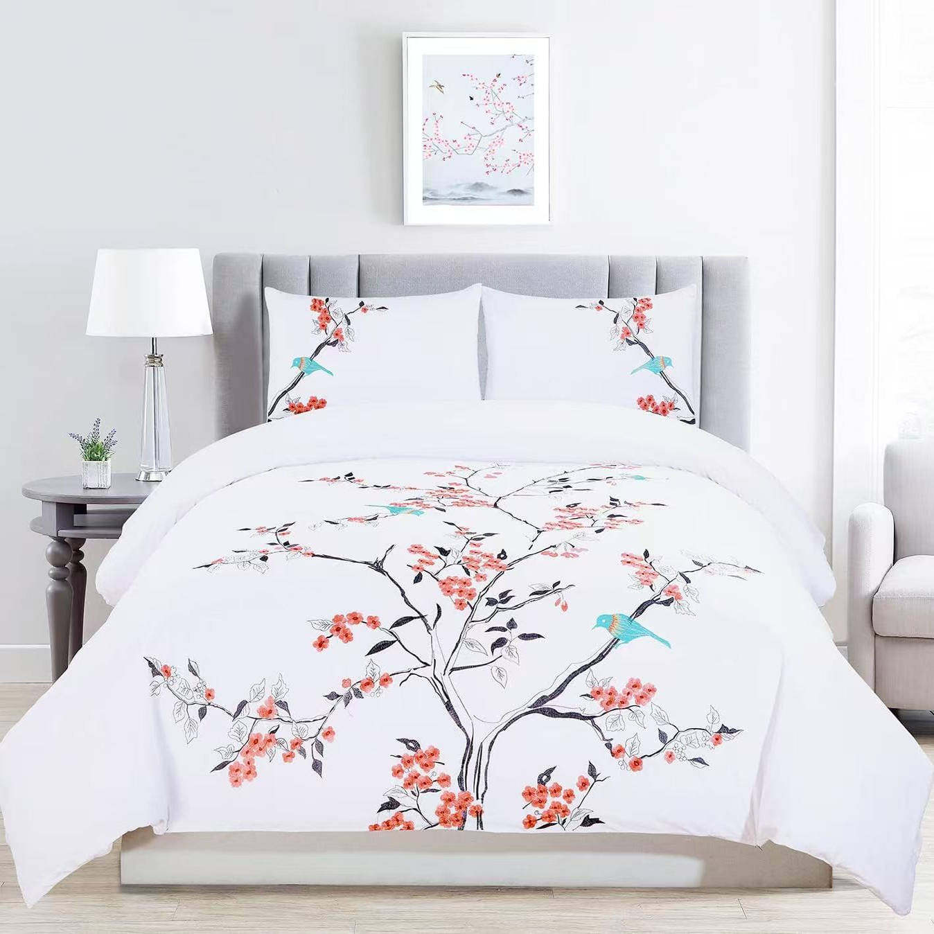 外贸新款！出口英国刺绣纯棉被套枕套三件套纯色绣花100%全棉被罩