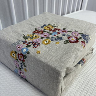 外贸出口透气纯汉麻大麻刺绣被套四件套双人绣花加厚被罩床上用品