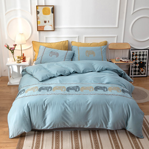 加厚全棉斜纹纯色绣花被套