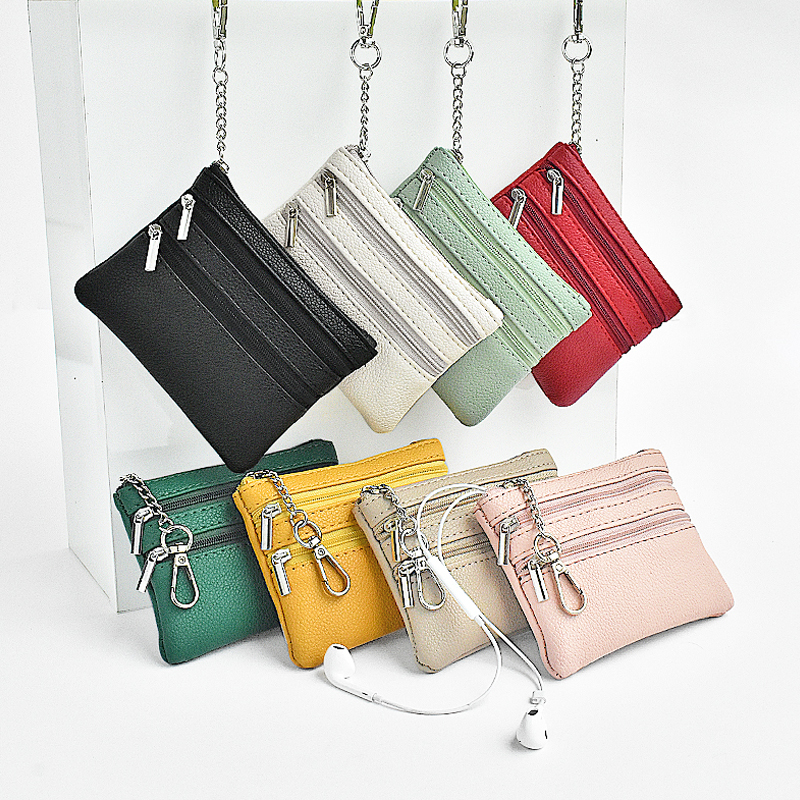 包包女新款迷你小钱包简约纯色钥匙包纯色拉链小卡包挂钩零钱包