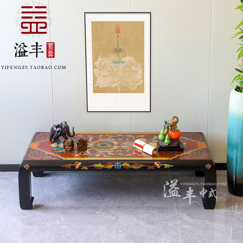 西藏彩绘实木炕几民族风客厅茶几咖啡桌藏式八宝装饰条几美学茶桌