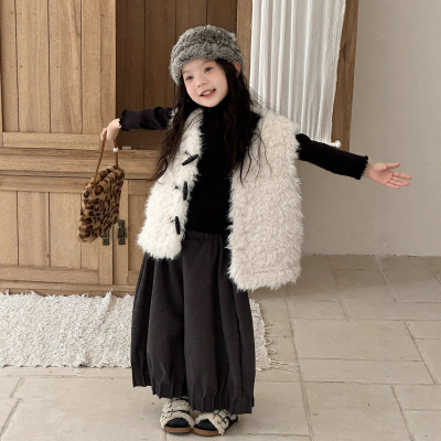 瑜瑜公主 女童冬季新款韩版毛绒绒软糯马甲 儿童皮毛一体羊羔马甲