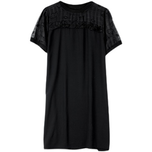 RM6411#黑色短袖连衣裙女夏季 中年妈妈气质显瘦大码宽松雪纺裙子