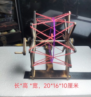 手摇纺车模型手工diy木质农具手摇纺线车仿古织布机农耕具小纺车