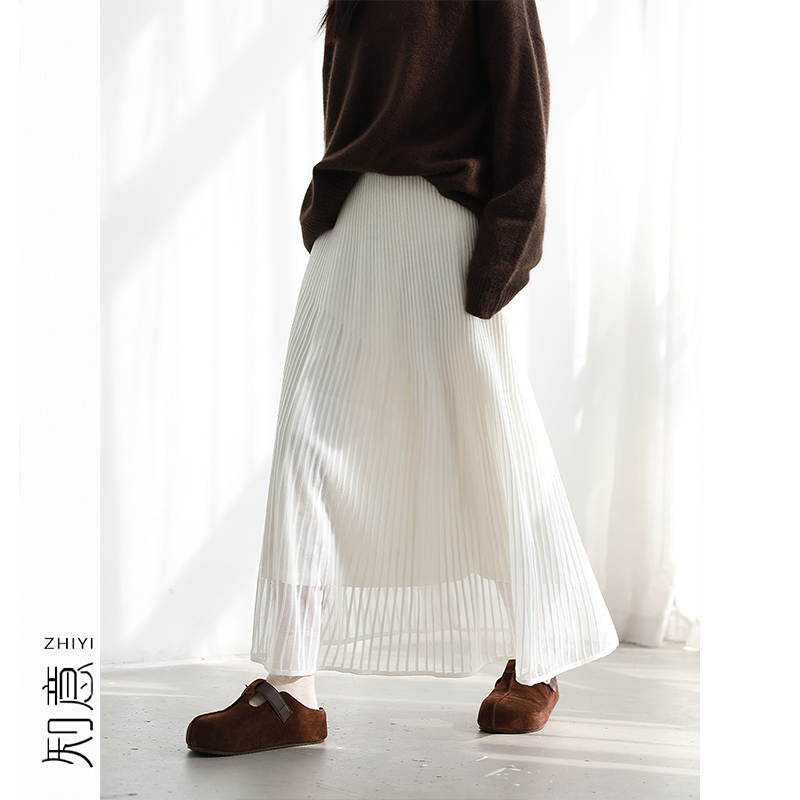 不规则竖纹显瘦A字半身裙女