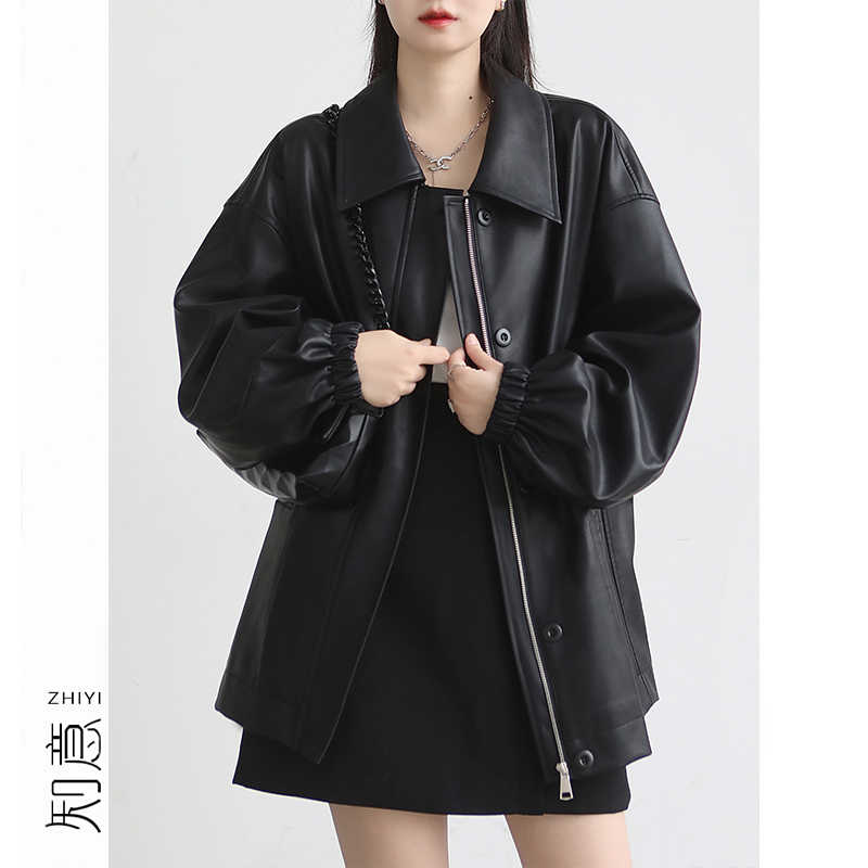 宽松BF风中长款机车皮衣