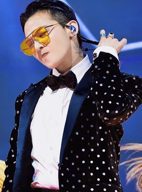 权志龙GD同款黑色亮面波点丝绒西服外套男歌手注主持人演出表演服