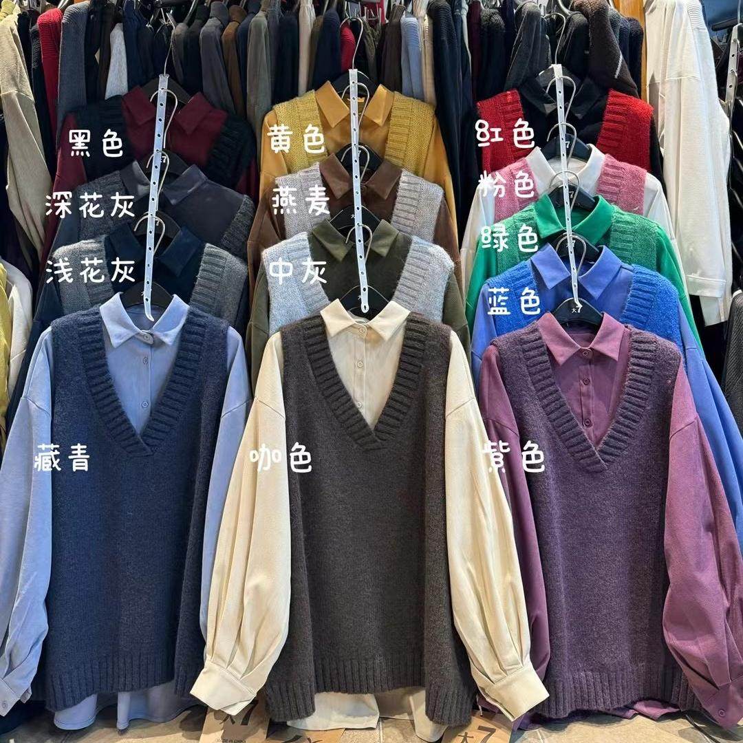 胖mm休闲慵懒大V领针织背心马甲