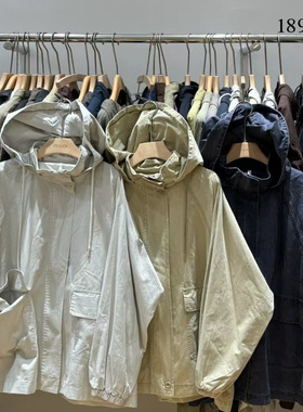 非本女189393秋中长款宽松大码胖mm休闲慵懒时尚百搭连帽风衣外套