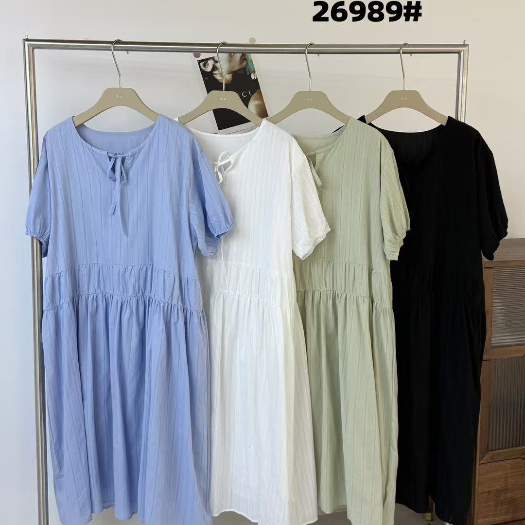 becabeau女装夏季新款韩版宽松大码胖mm慵懒度假风短袖连衣长裙潮