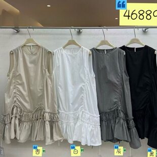 We女46889夏季韩版宽松大码胖mm慵懒松弛风褶皱荷叶边无袖连衣裙