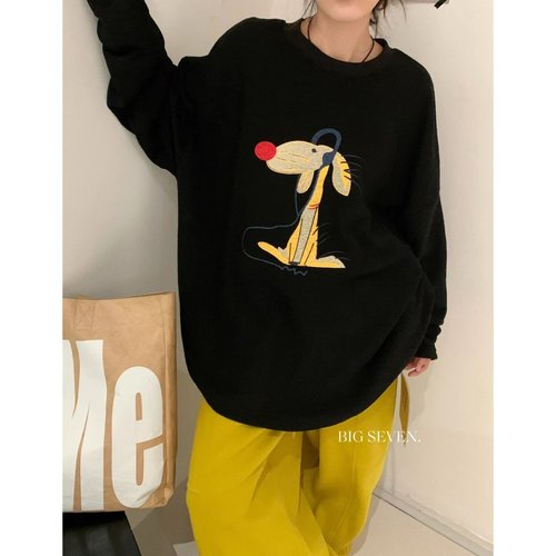 宽松大码胖mm慵懒松弛风卫衣T恤