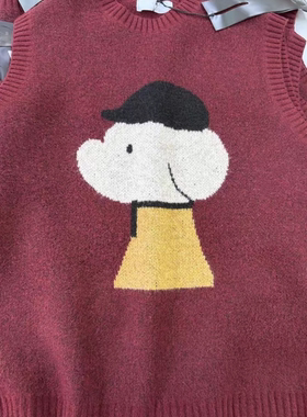 小王家3999冬季女宽松大码胖mm慵懒风卡通图针织年款红色毛衣马甲