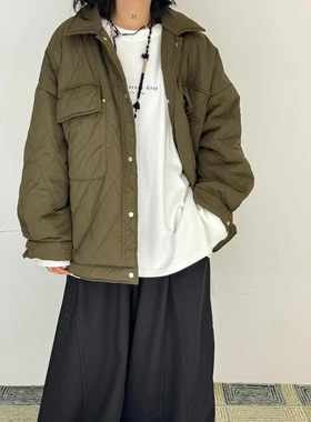 becabeau36281冬装新款轻薄宽松大码胖mm休闲慵懒风复古棉服外套