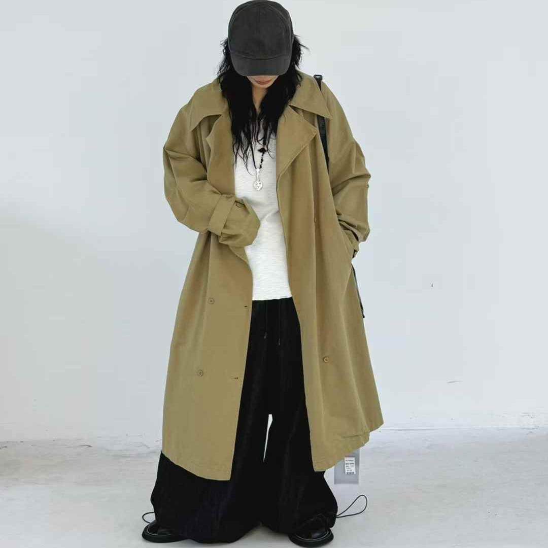 becabeau女神春季新品韩版宽松大码胖mm休闲慵懒风过膝风衣外套潮