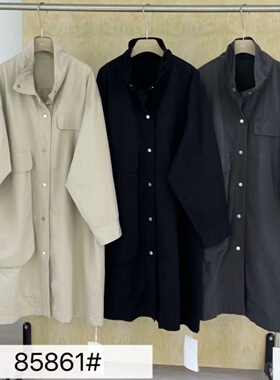 幕茄mujia85861秋女神宽松大码胖mm慵懒松弛风立领中长款风衣外套