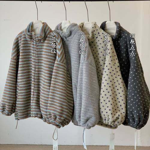 几布见川825584冬新品宽松大码胖mm慵懒休闲立领抽绳仿羊羔绒外套