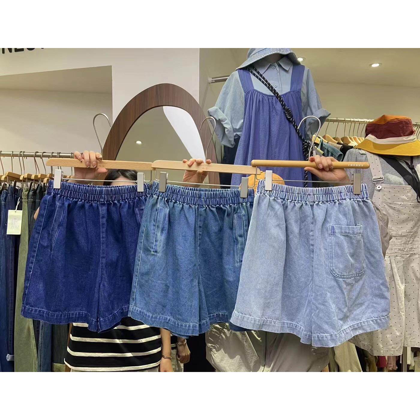 九石大码胖mm休闲阔腿牛仔短裤女