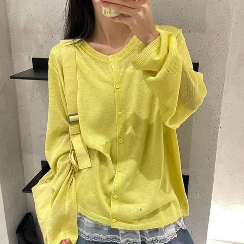 大7女夏季新款彩色韩版宽松大码胖mm休闲慵懒风薄款针织防晒外套