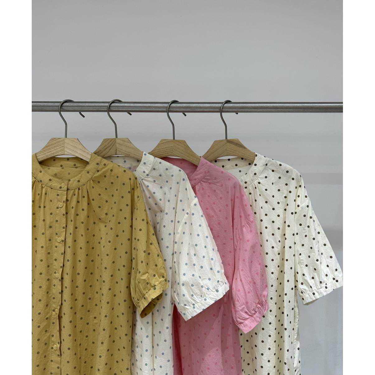 胖mm休闲复古波点短袖衬衫上衣