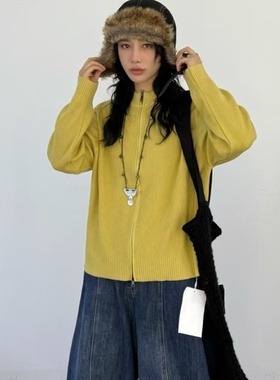 becabeau女6539秋冬拉链宽松大码胖mm慵懒松弛风针织开衫毛衣外套