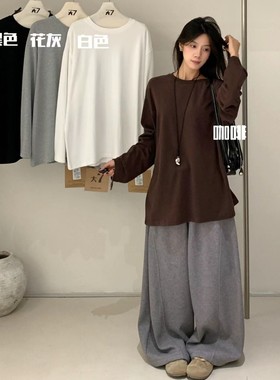 大7女装32632冬季韩版宽松大码胖mm慵懒松弛风磨毛背后一条杠T恤