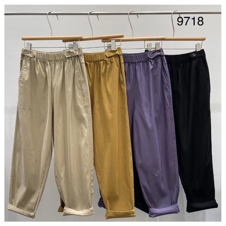 高腰韩版印木长裤弹力哈伦裤