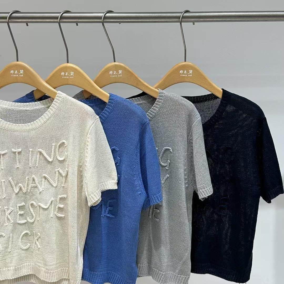 非本8281春女高腰短款小个韩版宽松大码百搭圆领字母针织衫上衣潮