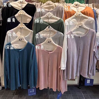大7女32889夏季薄款宽松大码胖mm慵懒休闲风圆领长袖开衫防晒外套