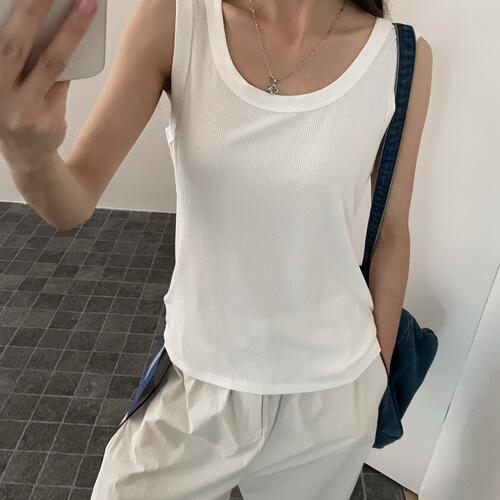 慵懒休闲风百搭简约U领螺纹背心