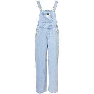 王叔纯棉牛仔宽松甜酷草莓刺绣浅蓝高腰直筒背带裤 322164011 女