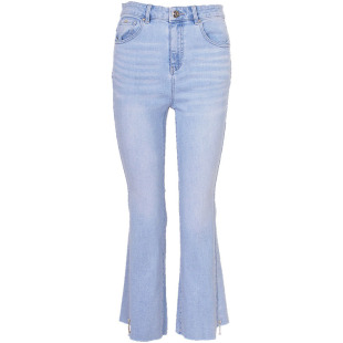 王叔纯棉牛仔新款 32026I551 泫雅风高腰弹力水钻七分微喇牛仔裤