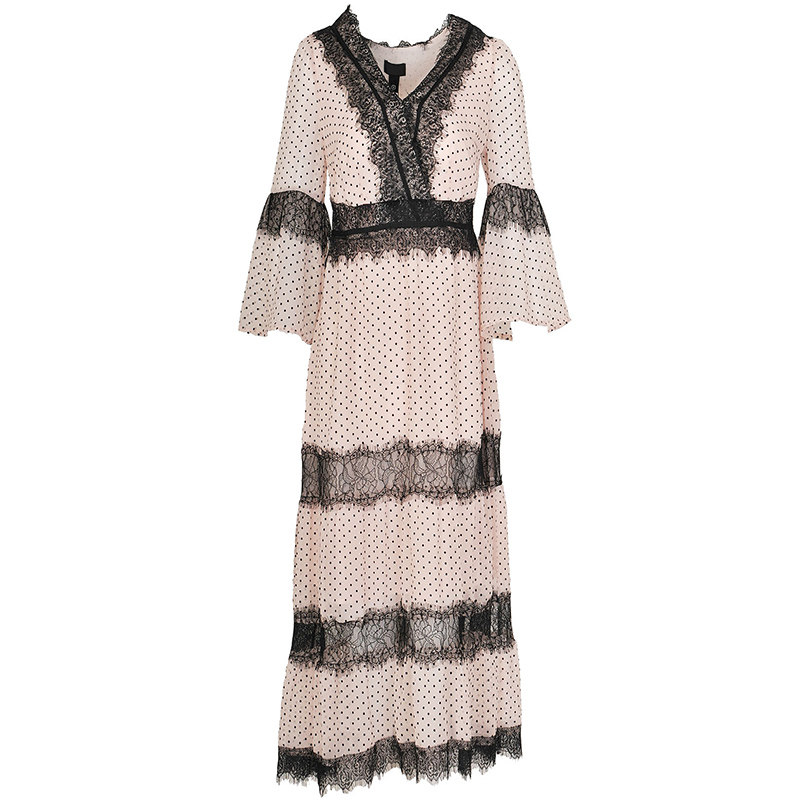 王叔纯棉牛仔吴倩明星同款春季新款蕾丝雪纺连衣裙女|119107681