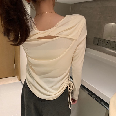 FF BLUE 心机系内搭 万能内搭心动背后镂空抽绳打底T恤上衣女