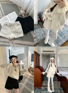 FF BLUE 初冬糯糯 2色丽特卷羊羔毛短裤软糯A字高腰抽绳休闲裤女