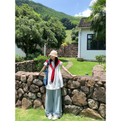 松紧腰头阔腿裤 夏日慵懒感95棉木耳花边牛仔裤 浅滩单宁 BLUE