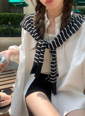FF BLUE 慵懒氛围感 秋冬百搭韩系女主披肩经典条纹学院风配饰女