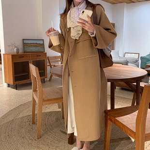 饭小队 驼色大衣驼色900克双面尼羊毛大衣 英伦风温柔风衣款