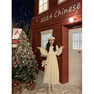 娃娃领花边上衣镂空温柔气质连衣裙 椰蓉酥酥 BLUE