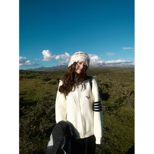 秋冬立领拉链毛衣外套慵懒气质高级感开衫 老钱女高 上衣 BLUE