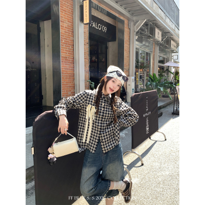 FFBLUE设计感黑白格纹衬衫